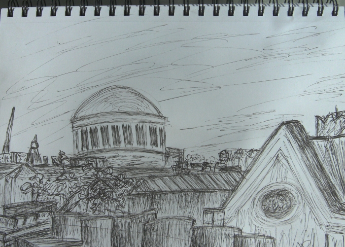 The Four Courts from the honeymoon suite - draft sketch